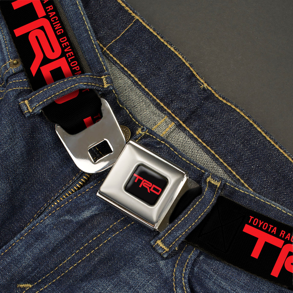 Toyota Racing Development TRD Logo Full Color Black/Red Seatbelt Belt - TOYOTA RACING DEVELOPMENT Text and TRD Logo Black/Red Webbing Seatbelt Belts Toyota