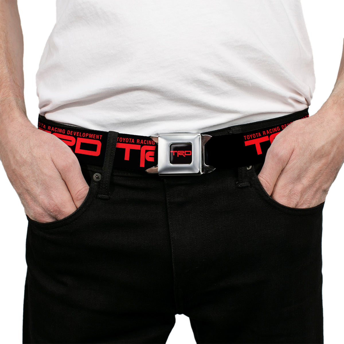 Toyota Racing Development TRD Logo Full Color Black/Red Seatbelt Belt - TOYOTA RACING DEVELOPMENT Text and TRD Logo Black/Red Webbing Seatbelt Belts Toyota