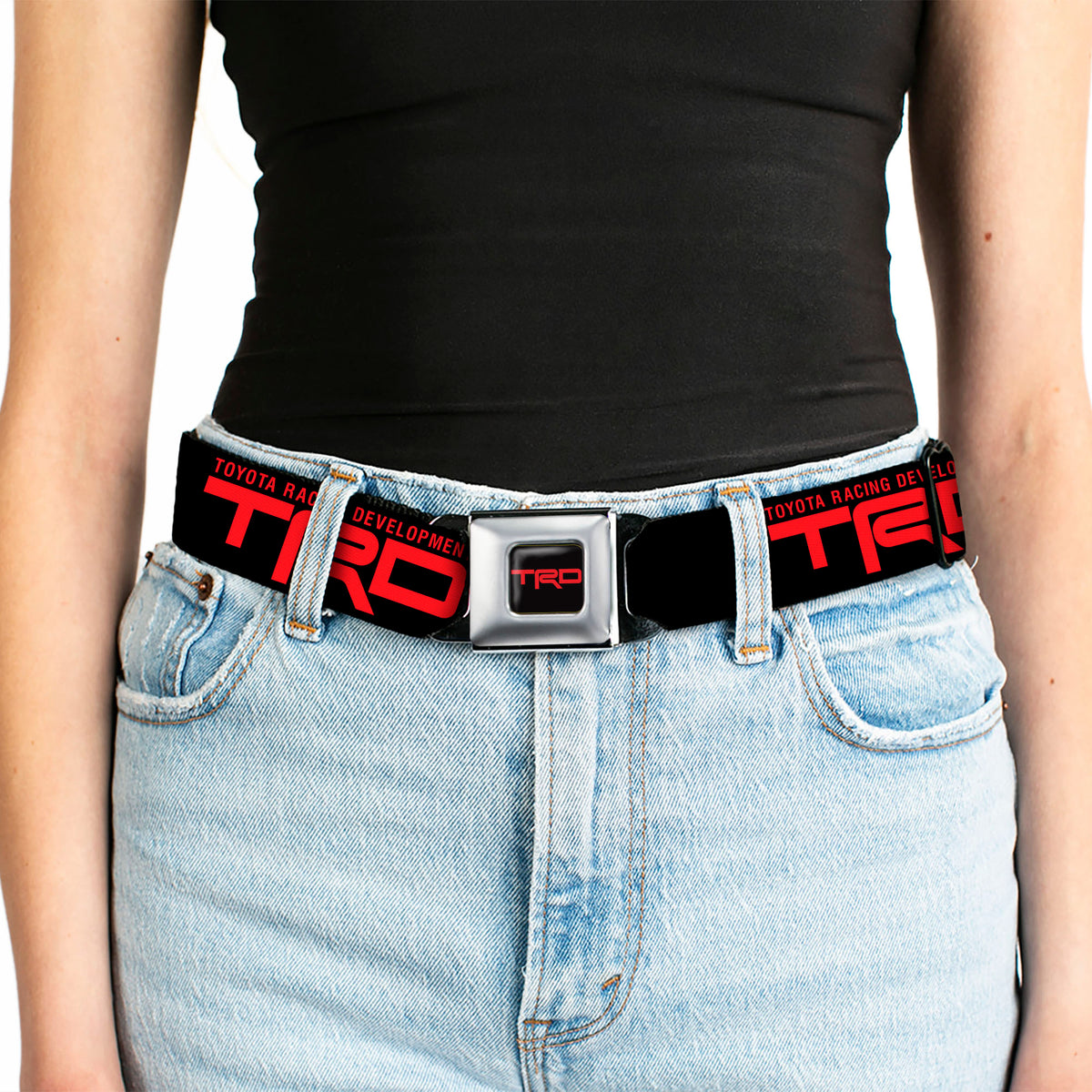 Toyota Racing Development TRD Logo Full Color Black/Red Seatbelt Belt - TOYOTA RACING DEVELOPMENT Text and TRD Logo Black/Red Webbing Seatbelt Belts Toyota