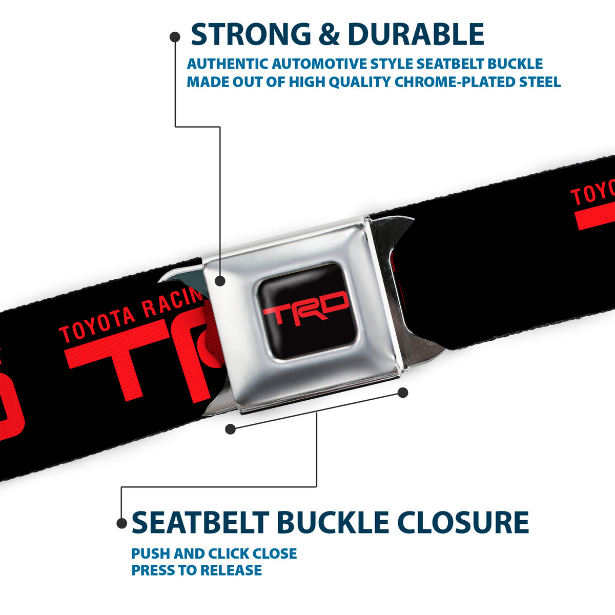 Toyota Racing Development TRD Logo Full Color Black/Red Seatbelt Belt - TOYOTA RACING DEVELOPMENT Text and TRD Logo Black/Red Webbing Seatbelt Belts Toyota