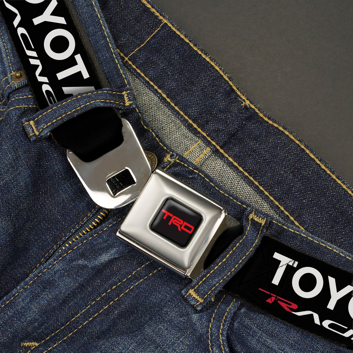 Toyota Racing Development TRD Logo Full Color Black/Red Seatbelt Belt - TRD TOYOTA RACING Text Black/White/Red Webbing Seatbelt Belts Toyota