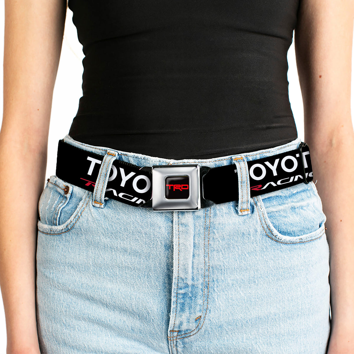 Toyota Racing Development TRD Logo Full Color Black/Red Seatbelt Belt - TRD TOYOTA RACING Text Black/White/Red Webbing Seatbelt Belts Toyota