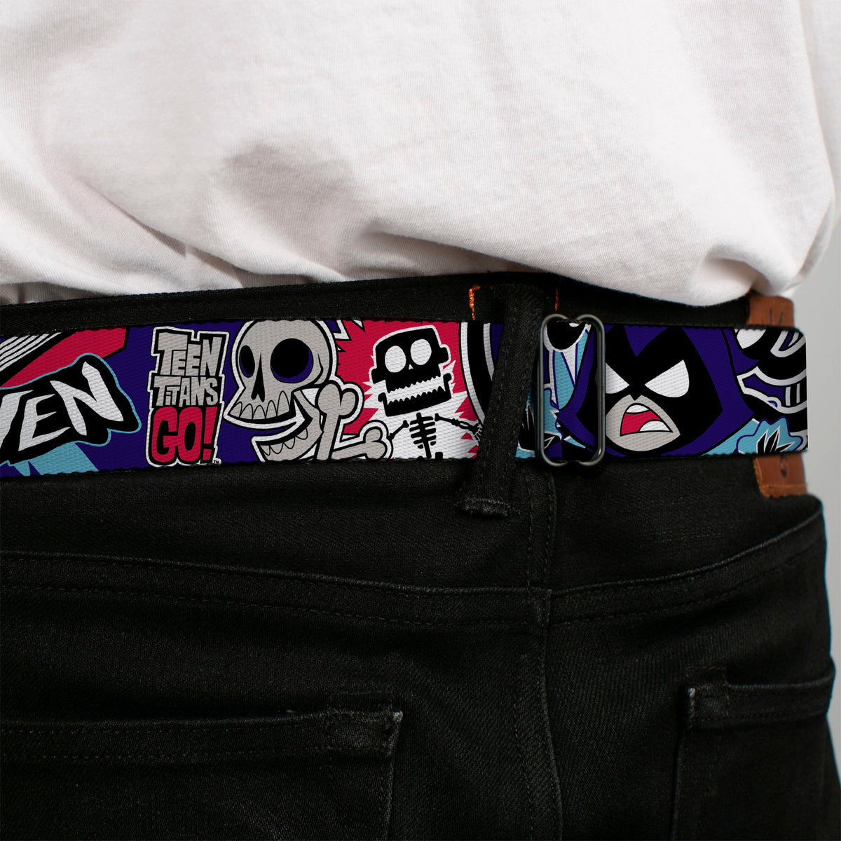 TEEN TITANS GO! Full Color Black Blue Yellow Seatbelt Belt - TEEN TITANS GO! RAVEN/Demon/Trigon Purple Webbing Seatbelt Belts DC Comics