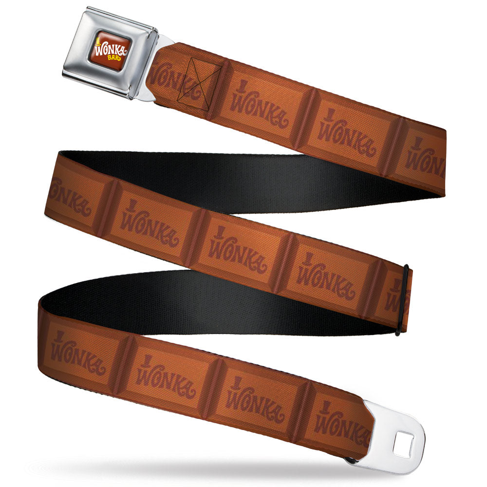 Willy Wonka and the Chocolate Factory WONKA BAR Logo Full Color Brown/Yellow/White Seatbelt Belt - Willy Wonka and the Chocolate Factory WONKA Chocolate Bar Browns Webbing Seatbelt Belts Willy Wonka and the Chocolate Factory