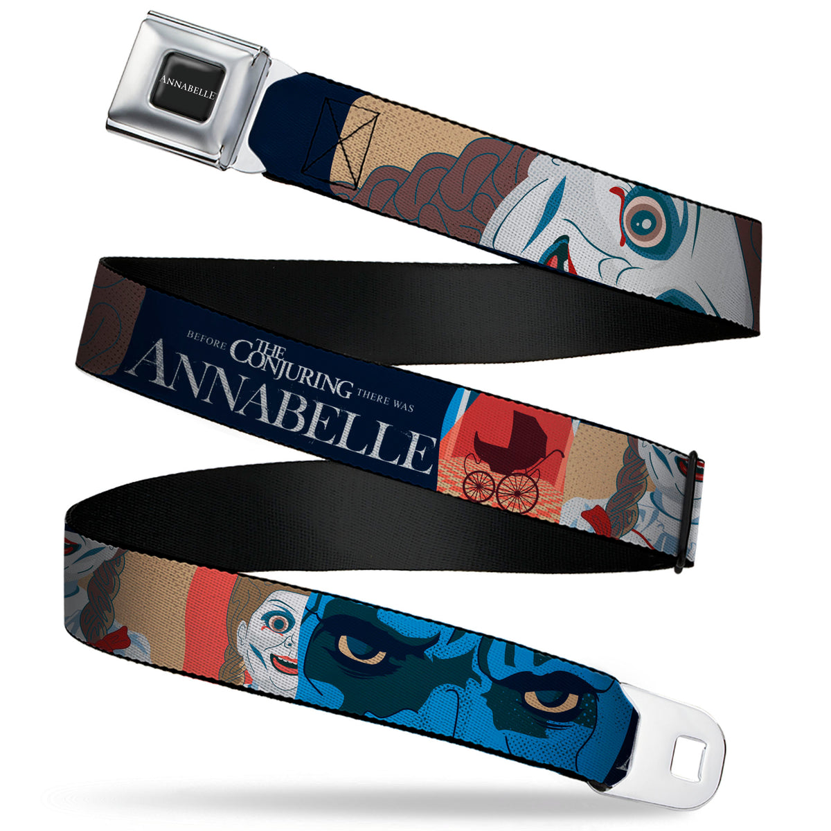 ANNABELLE Title Logo Full Color Black/White Seatbelt Belt - ANNABELLE Pop Art Scenes and Title Logo Multi Color Webbing Seatbelt Belts Annabelle