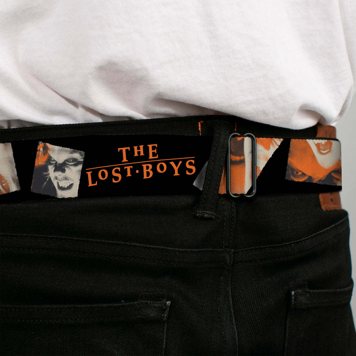 THE LOST BOYS Title Logo Full Color Black/White Seatbelt Belt - THE LOST BOYS David Pose Stacked and Title Logo Black/Red Webbing Seatbelt Belts The Lost Boys