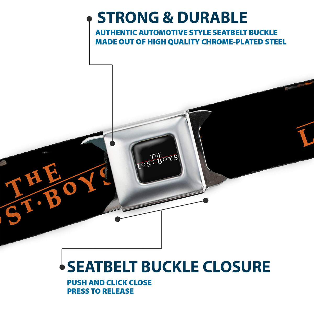 THE LOST BOYS Title Logo Full Color Black/White Seatbelt Belt - THE LOST BOYS David Pose Stacked and Title Logo Black/Red Webbing Seatbelt Belts The Lost Boys