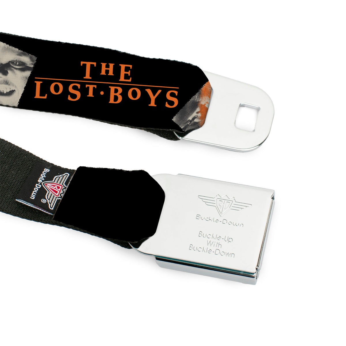 THE LOST BOYS Title Logo Full Color Black/White Seatbelt Belt - THE LOST BOYS David Pose Stacked and Title Logo Black/Red Webbing Seatbelt Belts The Lost Boys