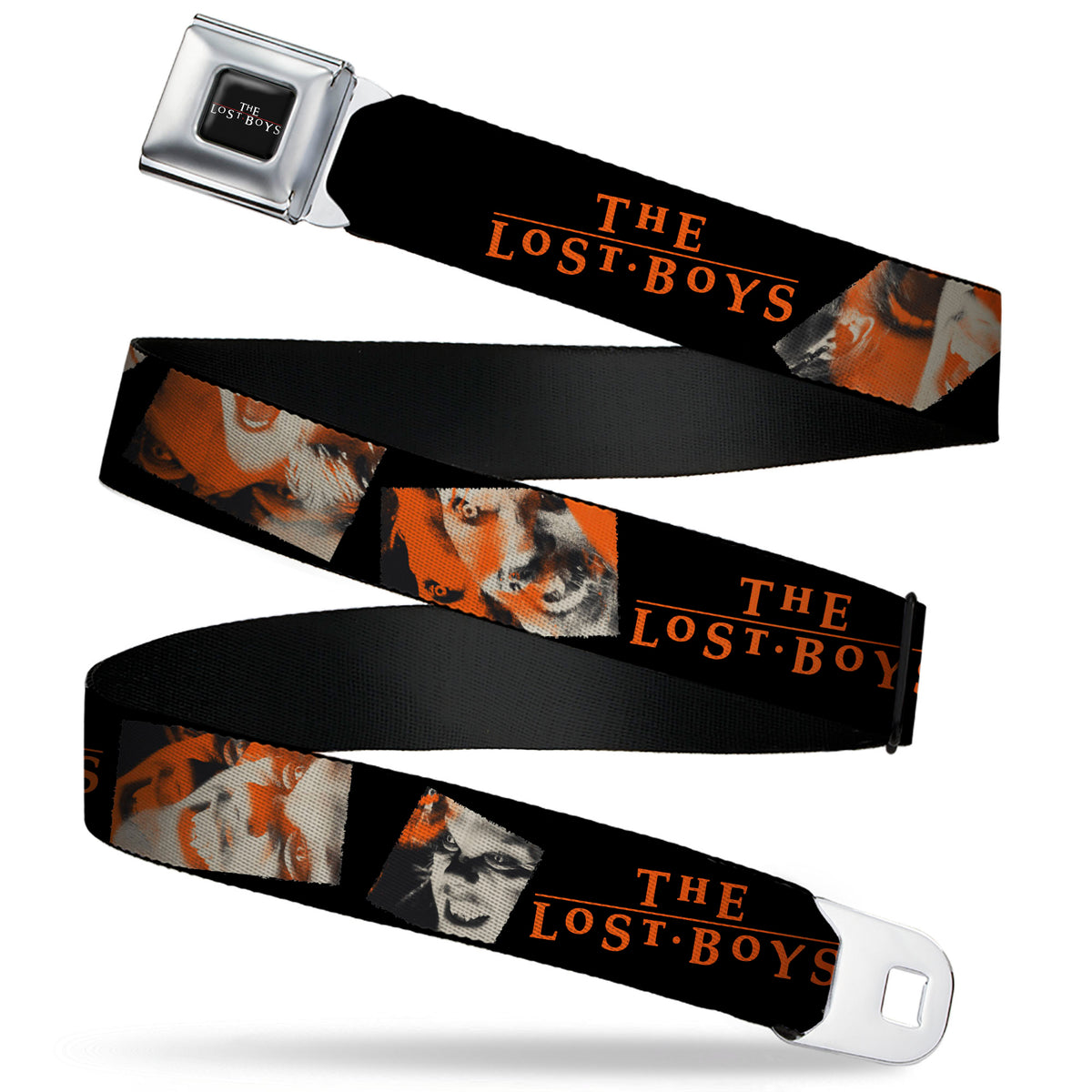 THE LOST BOYS Title Logo Full Color Black/White Seatbelt Belt - THE LOST BOYS David Pose Stacked and Title Logo Black/Red Webbing Seatbelt Belts The Lost Boys