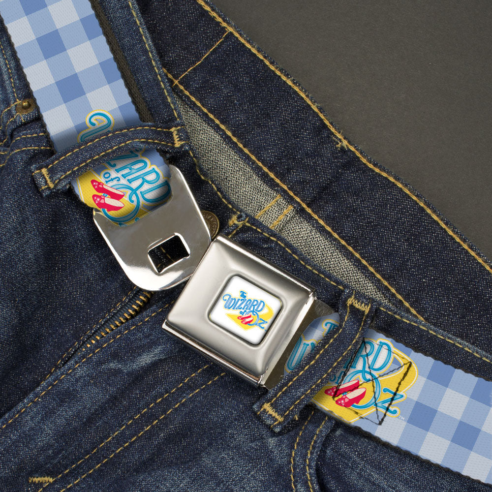 THE WIZARD OF OZ Logo Full Color White Seatbelt Belt - THE WIZARD OF OZ Logo Gingham Checker Blues Webbing Seatbelt Belts The Wizard of Oz