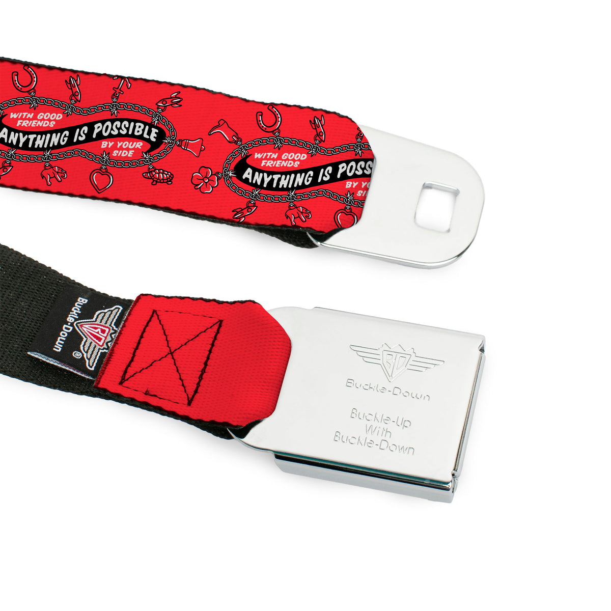 IT WELCOME TO DERRY Title Logo Full Color White Seatbelt Belt - IT Welcome to Derry ANYTHING IS POSSIBLE Charm Bracelet Red/Black/White Webbing Seatbelt Belts IT