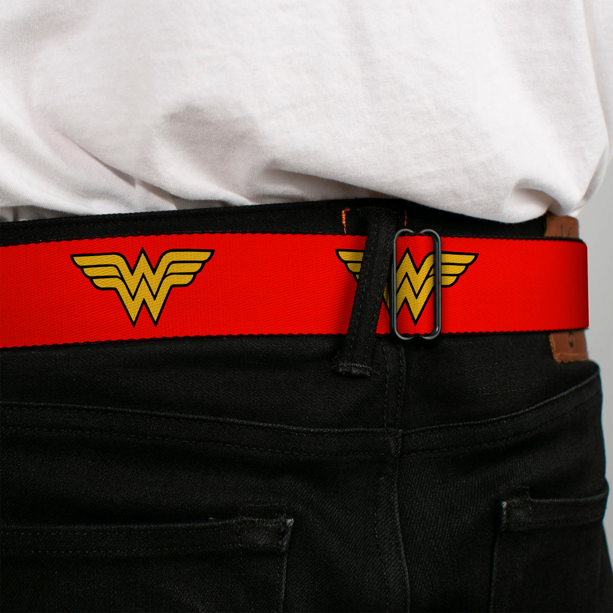 Wonder Woman Logo Full Color Red Seatbelt Belt - Wonder Woman Logo Red Webbing Seatbelt Belts DC Comics