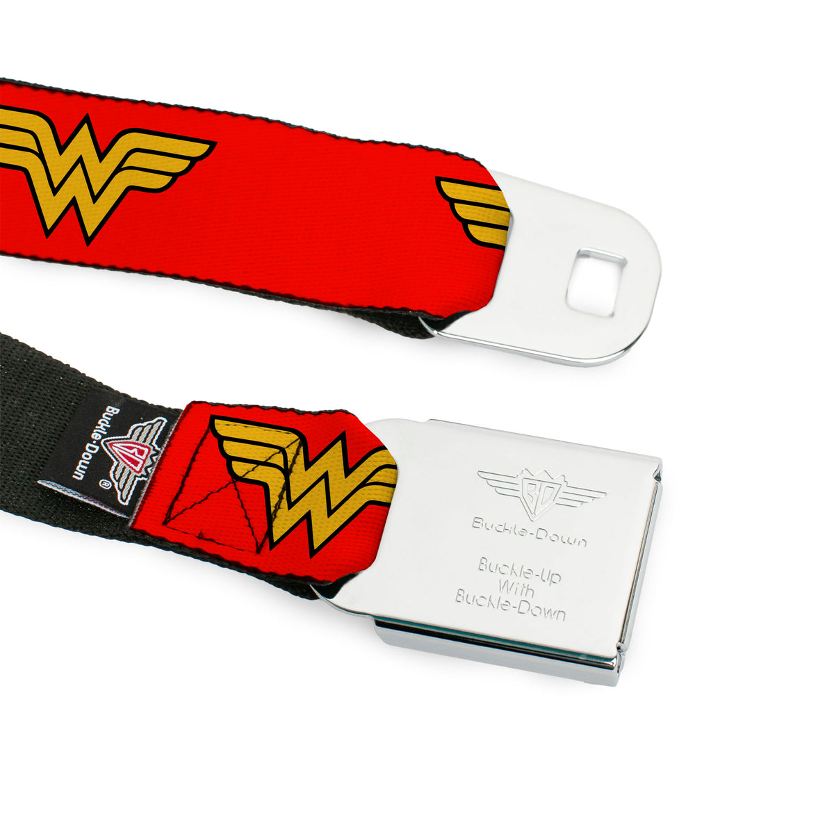 Wonder Woman Logo Full Color Red Seatbelt Belt - Wonder Woman Logo Red Webbing Seatbelt Belts DC Comics