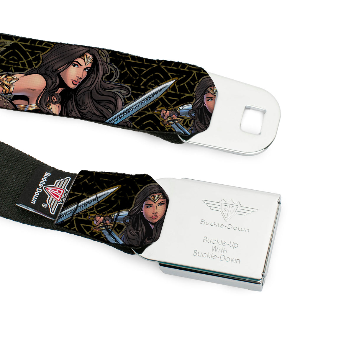 Wonder Woman 2017 Icon Full Color Black/Gold Seatbelt Belt - Wonder Woman 2017 Icon/3-Sketch Poses Black/Gold Webbing Seatbelt Belts DC Comics