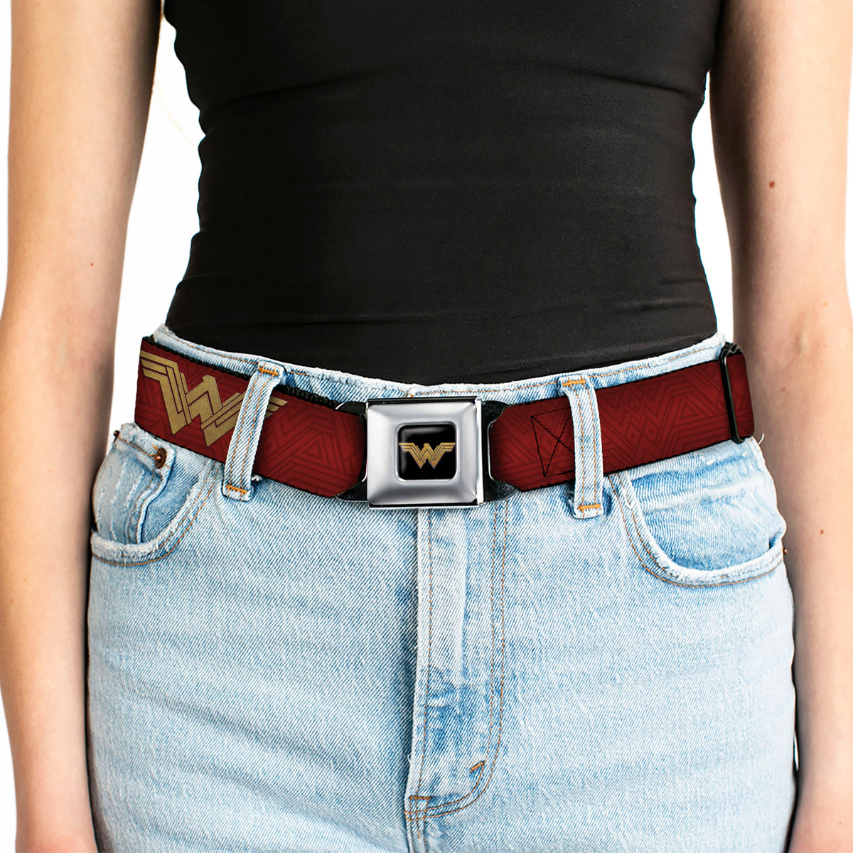 Wonder Woman 2017 Icon Full Color Black/Gold Seatbelt Belt - Wonder Woman 2017 Icon Reds/Golds Webbing Seatbelt Belts DC Comics