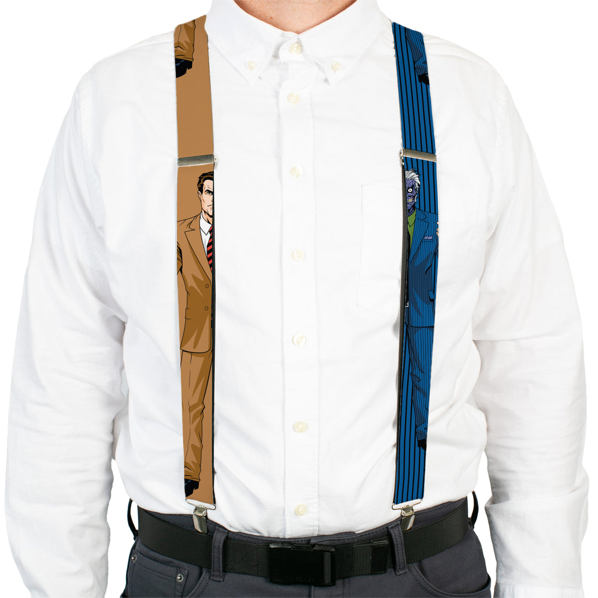 Suspenders - Split Poses Harvey Dent Brown + Two-Face Pinstripe Blue/Black Suspenders DC Comics