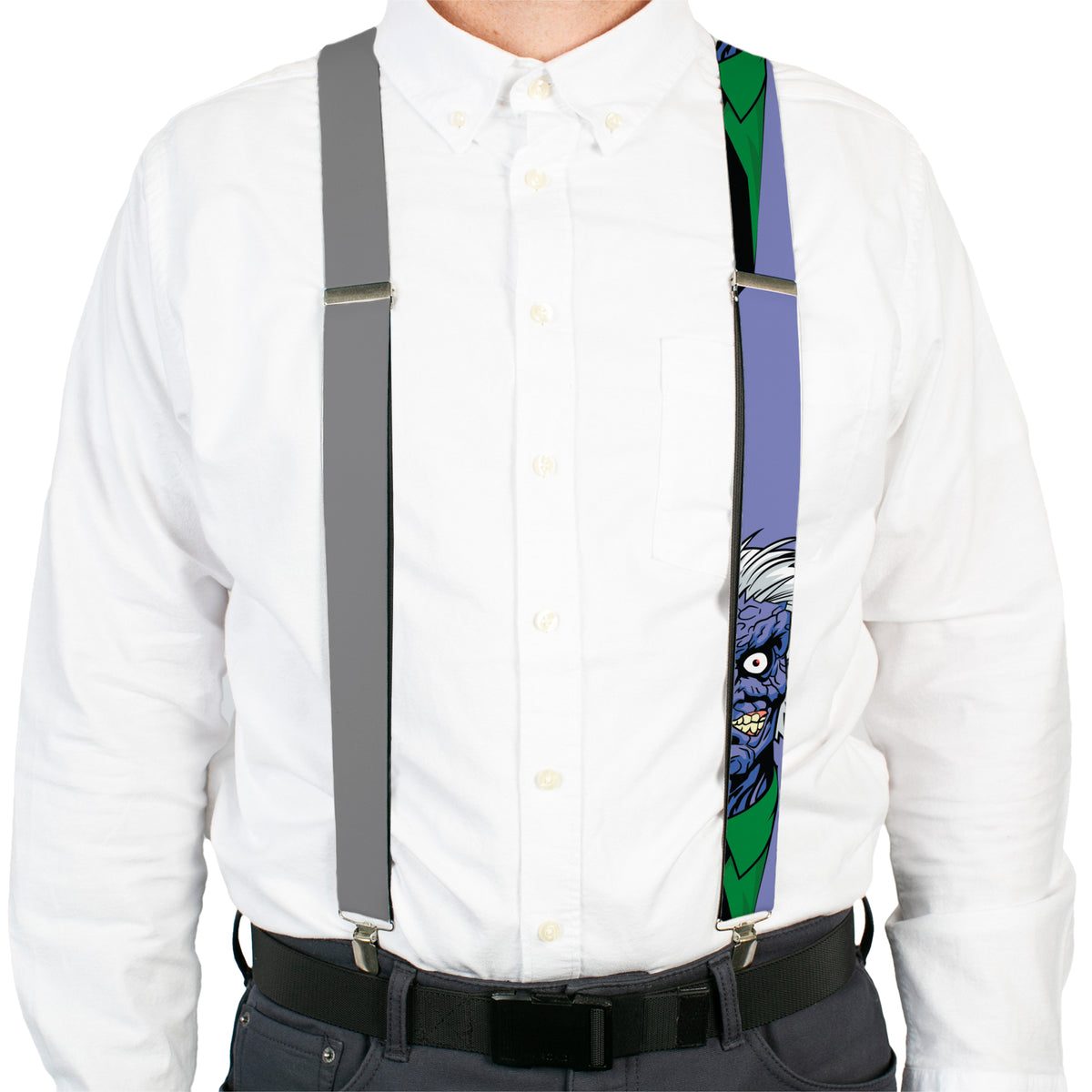 Suspenders - Split Two-Face Purple + Plain Gray Suspenders DC Comics