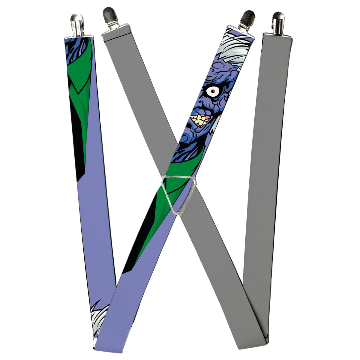 Suspenders - Split Two-Face Purple + Plain Gray Suspenders DC Comics