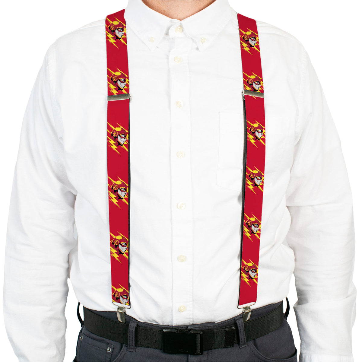 Suspenders - The Flash Face/Bolts Reds/Yellow/Gray Suspenders DC Comics
