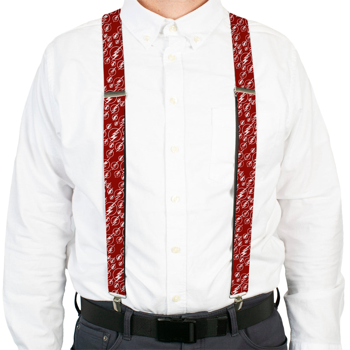 Suspenders - The Flash Logo5 Scattered Weathered Burgundy/White Suspenders DC Comics