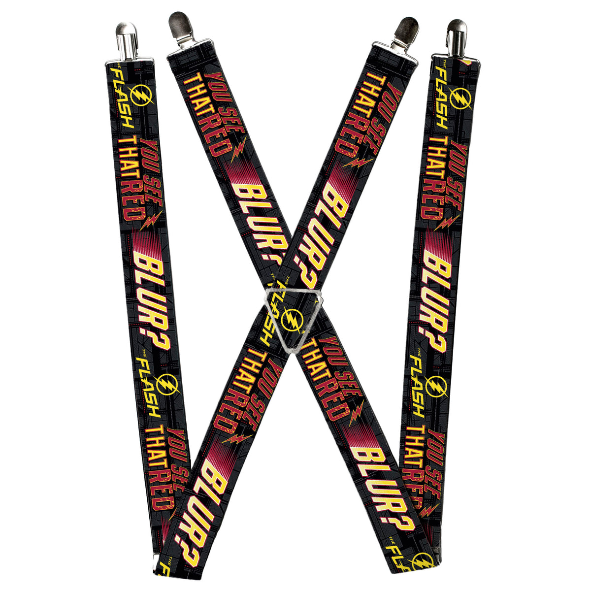 Suspenders - THE FLASH Logo YOU SEE THAT RED BLUR? Grays/Yellows/Reds Suspenders DC Comics