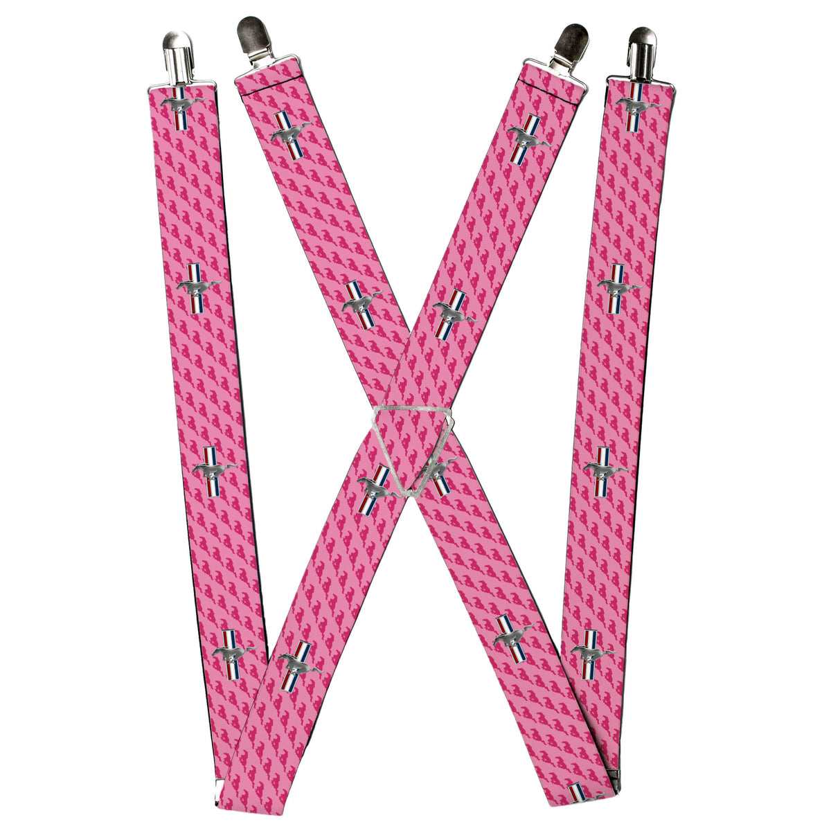 Suspenders - Ford Mustang w/Bars w/Text PINK LOGO REPEAT Suspenders Ford