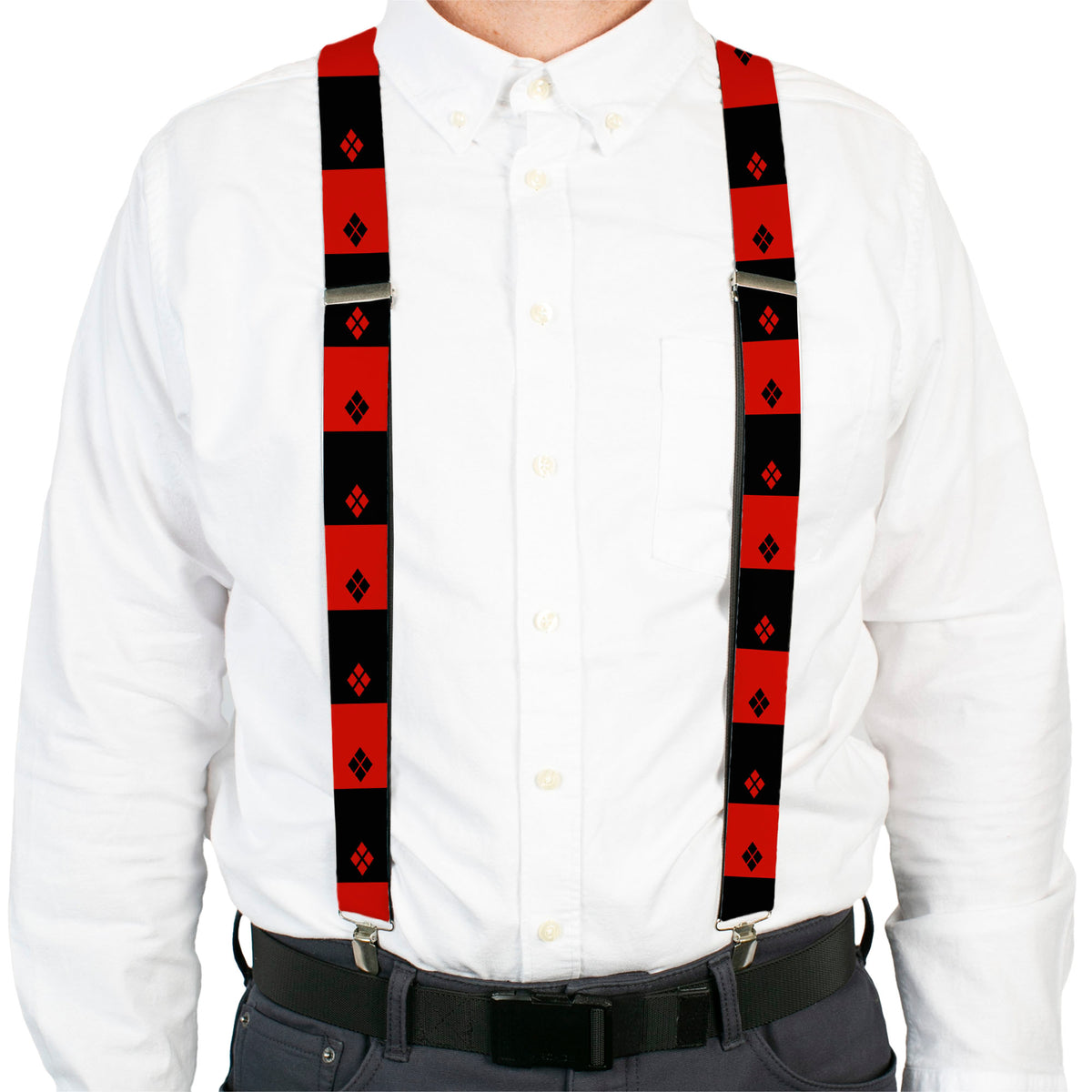Suspenders - Harley Quinn Standing Pose/Diamonds Black/Red Suspenders DC Comics
