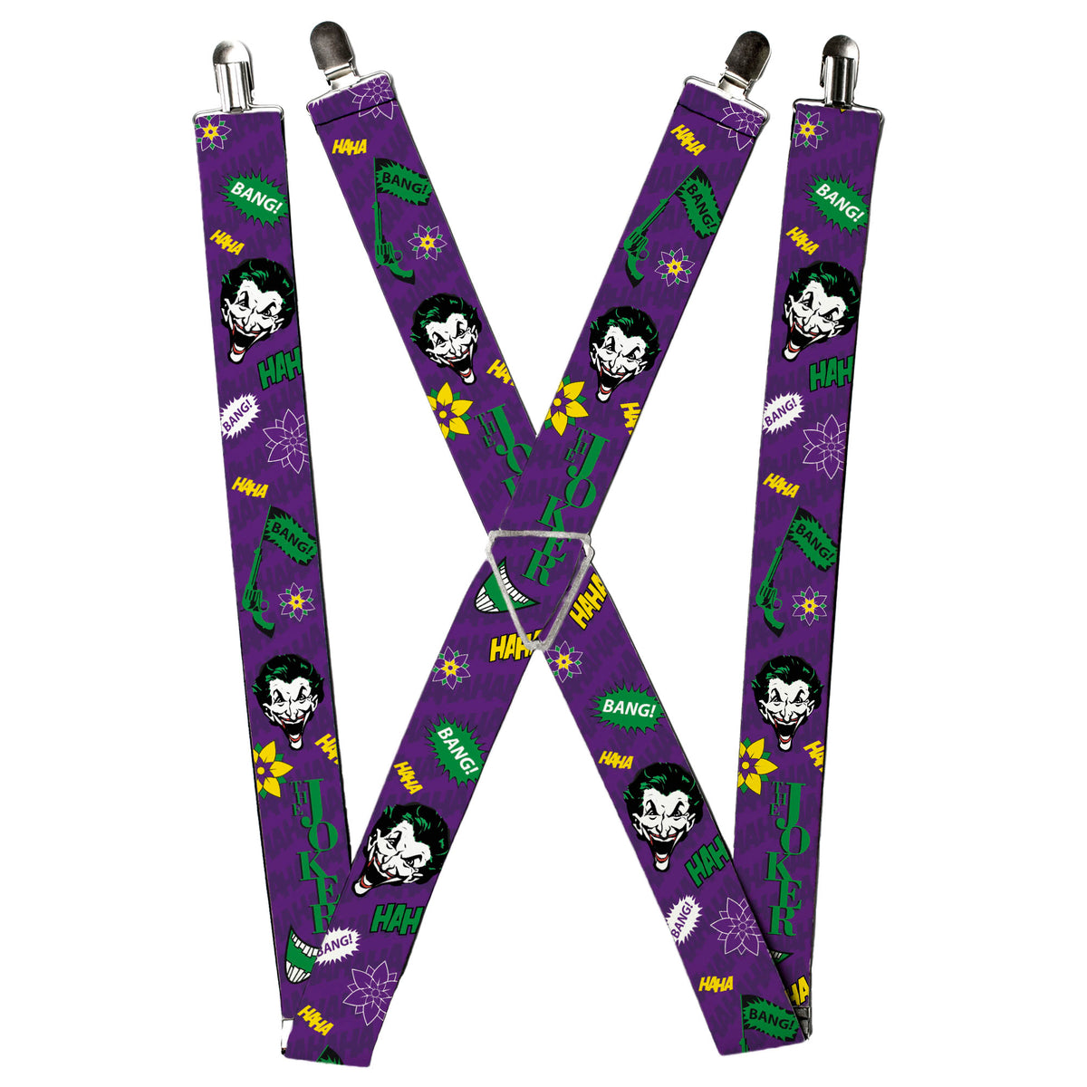 Suspenders - THE JOKER Face/Elements Collage Purple/Green/Yellow/White Suspenders DC Comics
