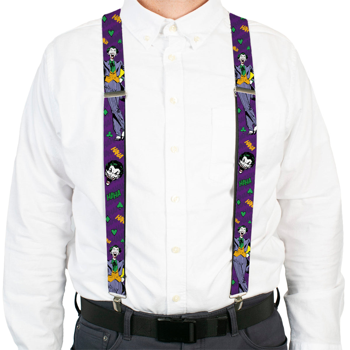 Suspenders - Joker Face/Pose/Elements Collage Purple/Green/Yellow Suspenders DC Comics