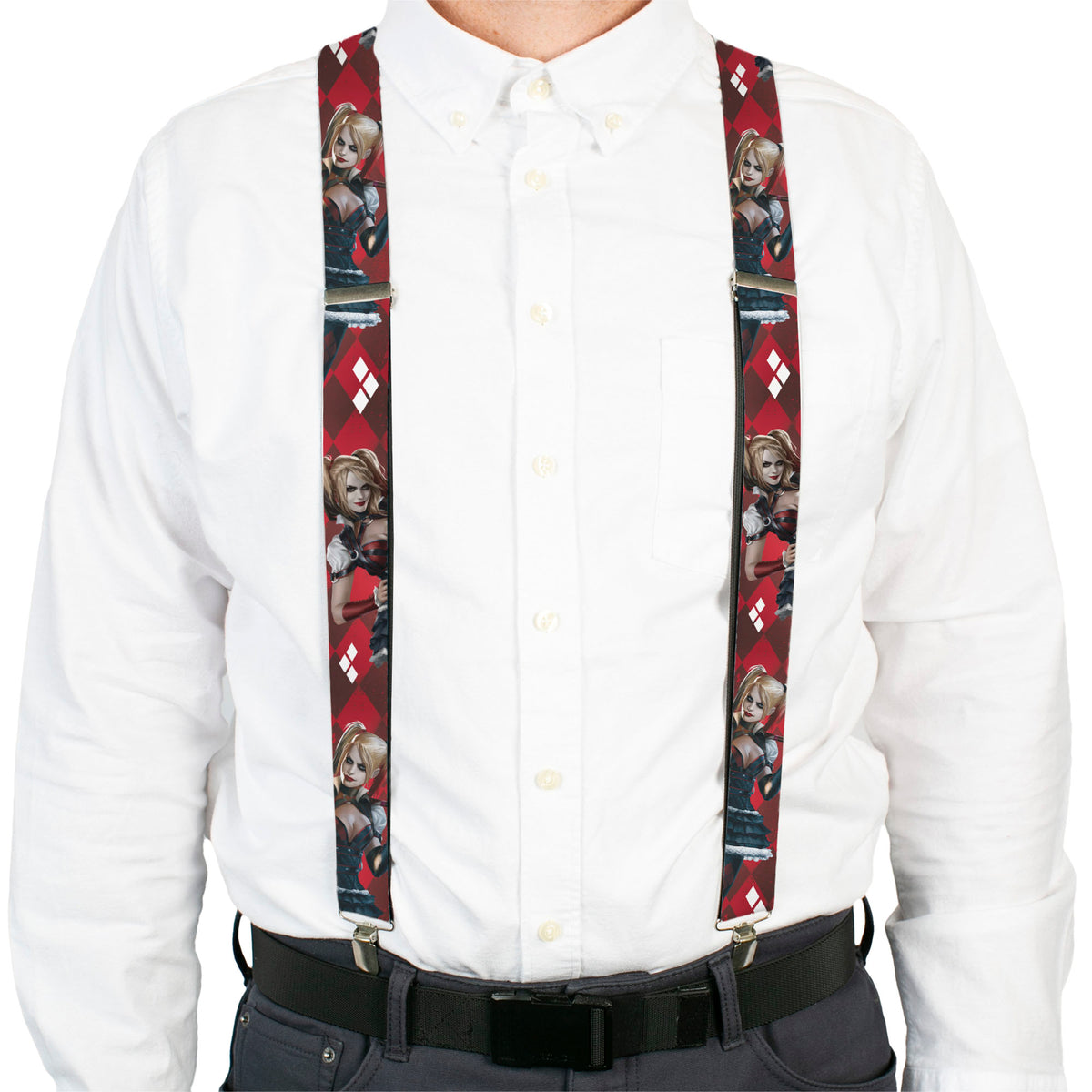 Suspenders - Harley Quinn 2-Arkham Knight Poses/Diamonds Reds/White Suspenders DC Comics