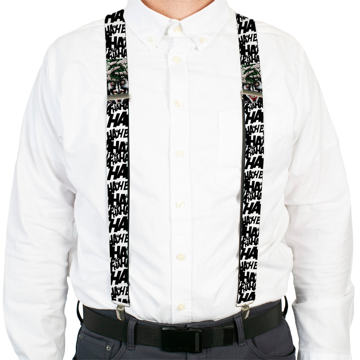 Suspenders - Joker The Killing Joke Holding Head Pose/HAHAHA Repeat White/Black Suspenders DC Comics