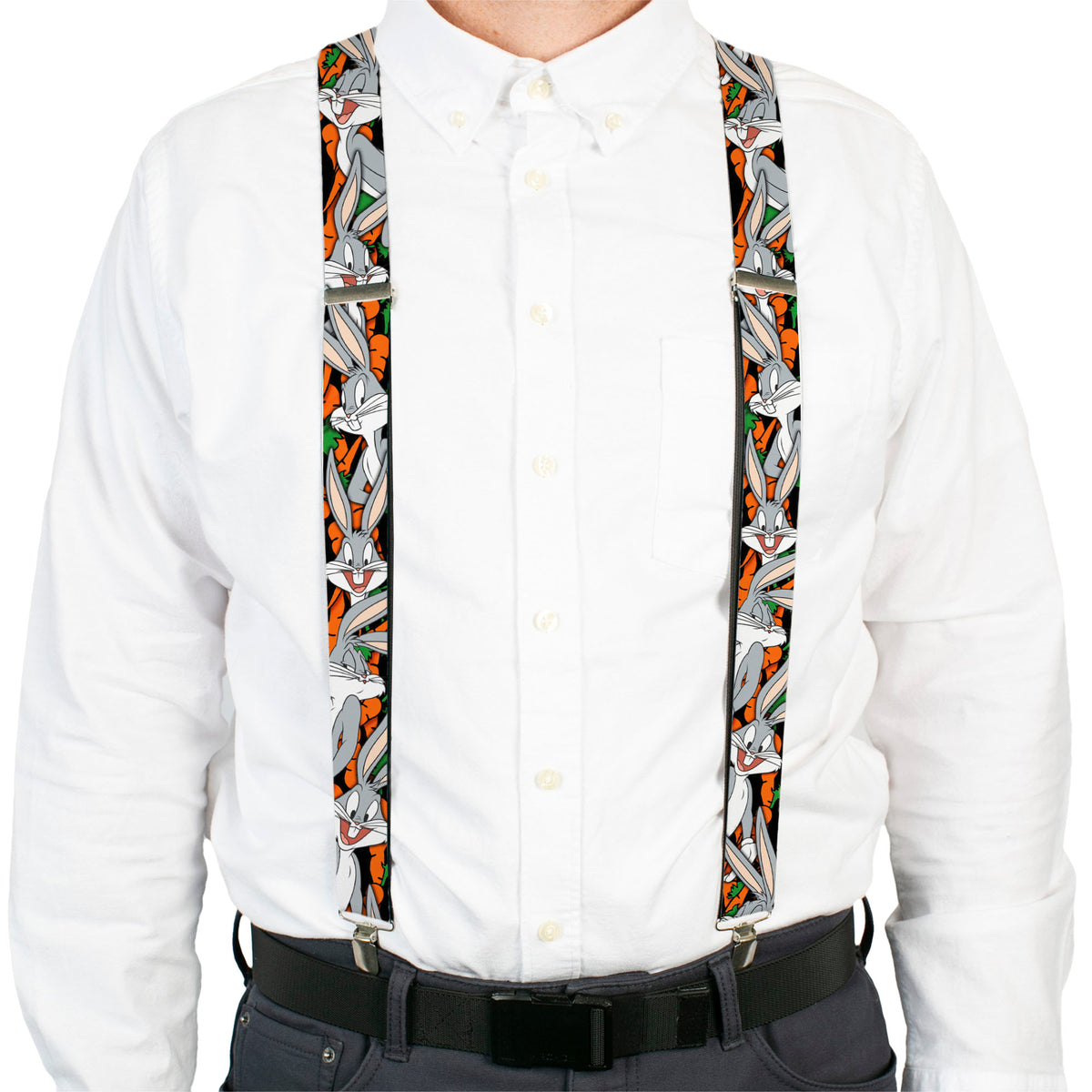 Suspenders - Bugs Bunny Expressions/Carrots Black Suspenders Looney Tunes