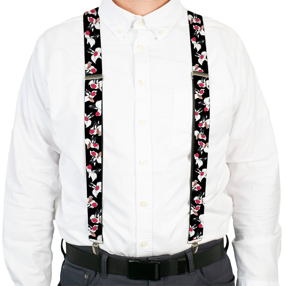 Suspenders - Sylvester the Cat Expressions Scattered Black Suspenders Looney Tunes
