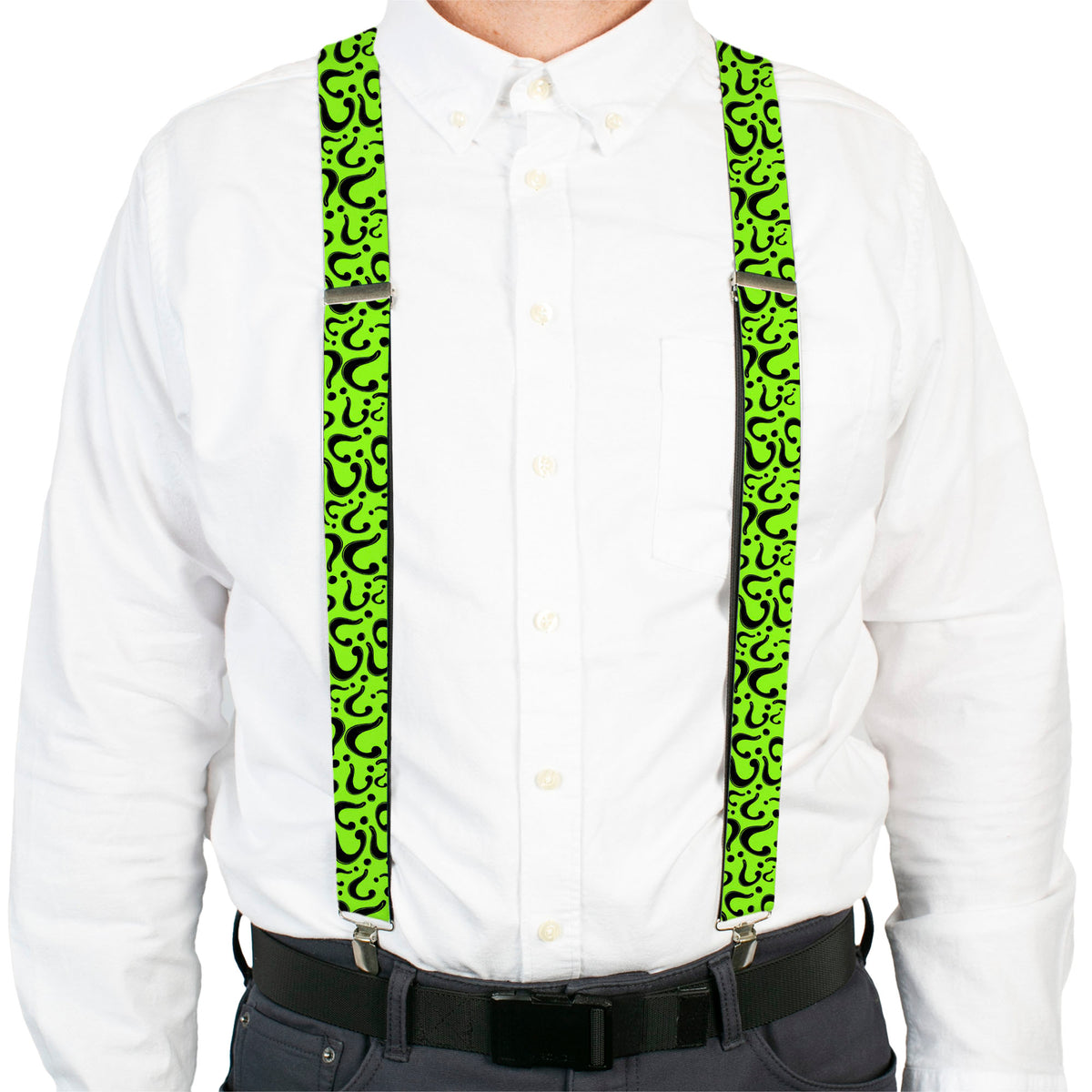 Suspenders - Question Mark Scattered Lime Green/Black Suspenders DC Comics
