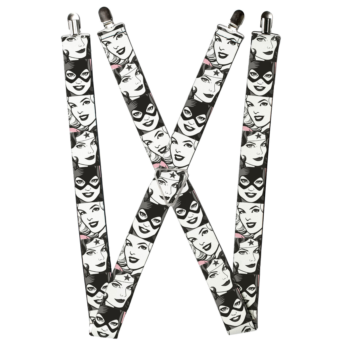 Suspenders - Batgirl/Supergirl/Wonder Woman Retro Panels Black/Pink/White Suspenders DC Comics