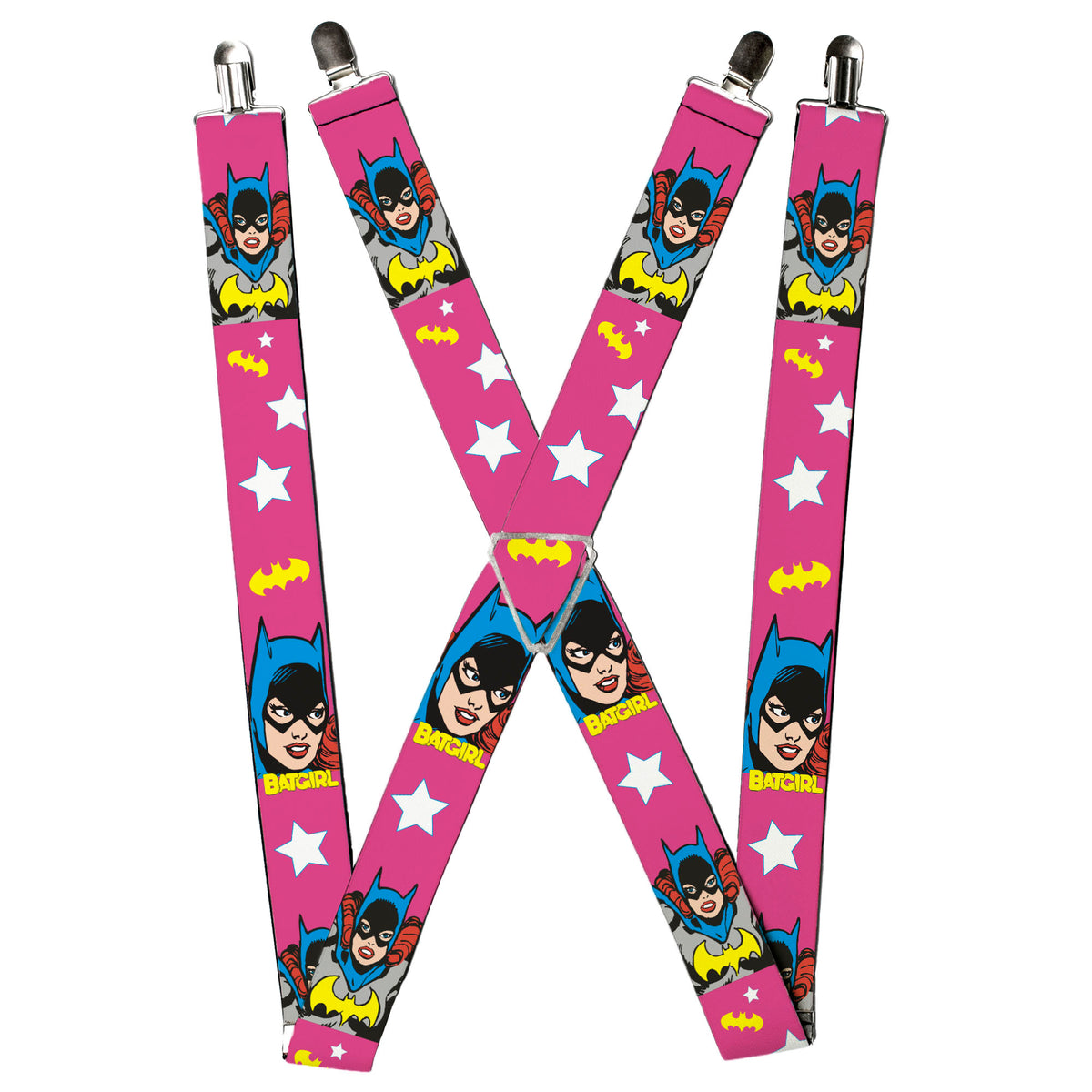 Suspenders - BATGIRL Face/Pose w/Logo & Stars Pink/White/Yellow Suspenders DC Comics