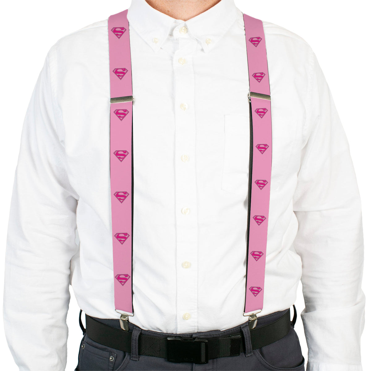 Suspenders - Superman Shield Pink Suspenders DC Comics