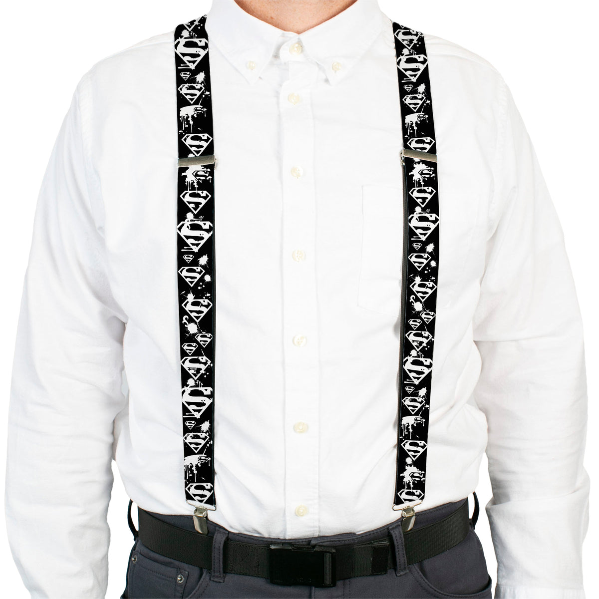 Suspenders - Superman Shield Splatter Black/White Suspenders DC Comics