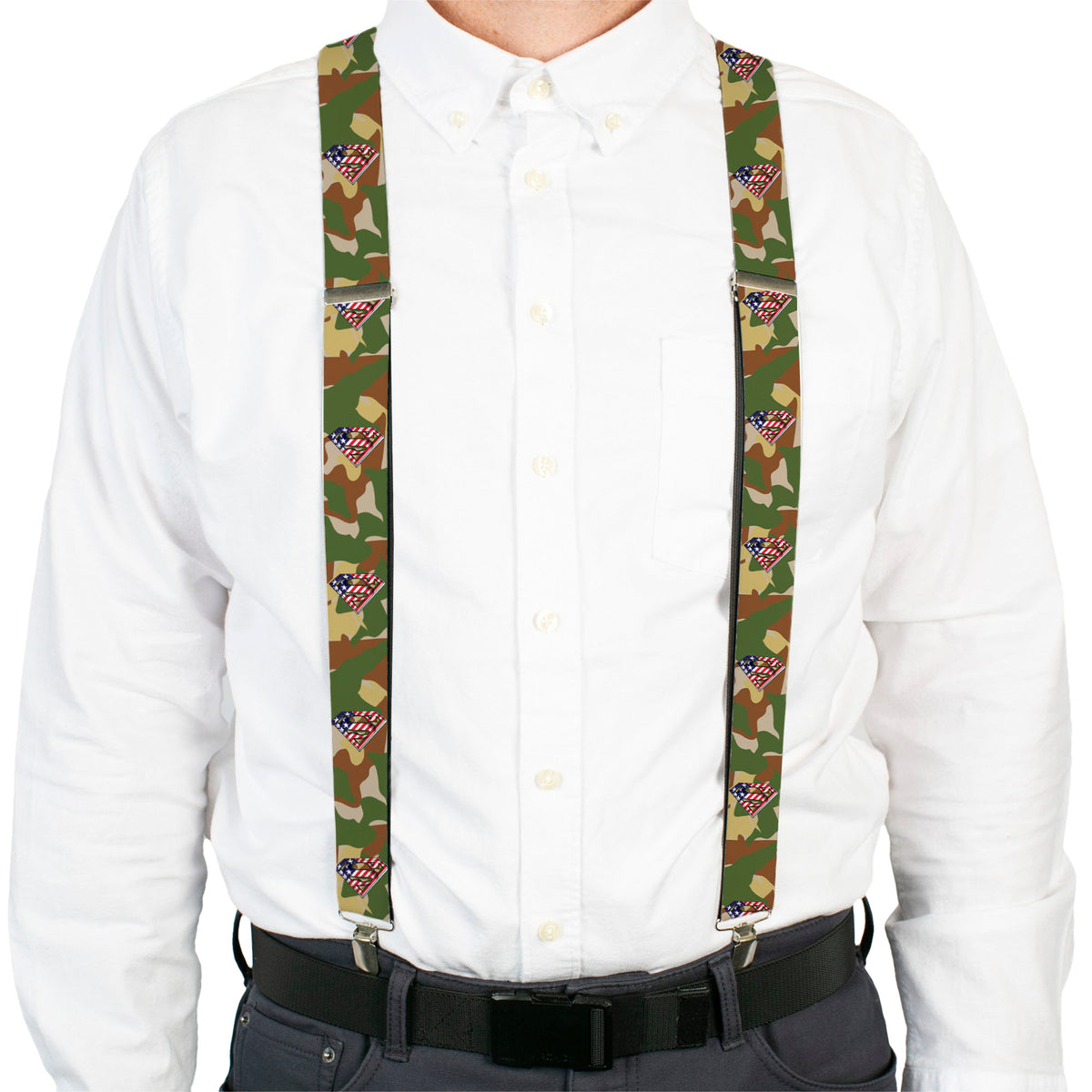 Suspenders - Americana Superman Shield/Camo Olive Suspenders DC Comics