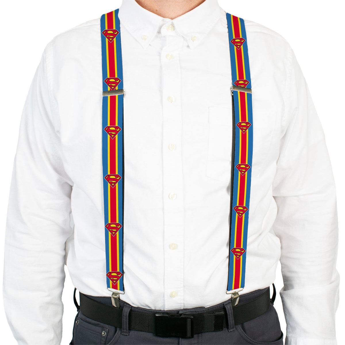 Suspenders - Superman Shield/Stripe Blue/Yellow/Red Suspenders DC Comics