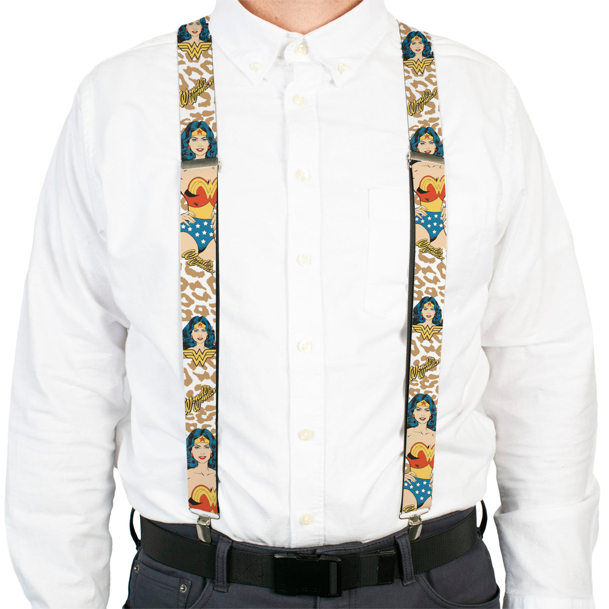 Suspenders - WONDER WOMAN Face/Pose Leopard Tan Suspenders DC Comics