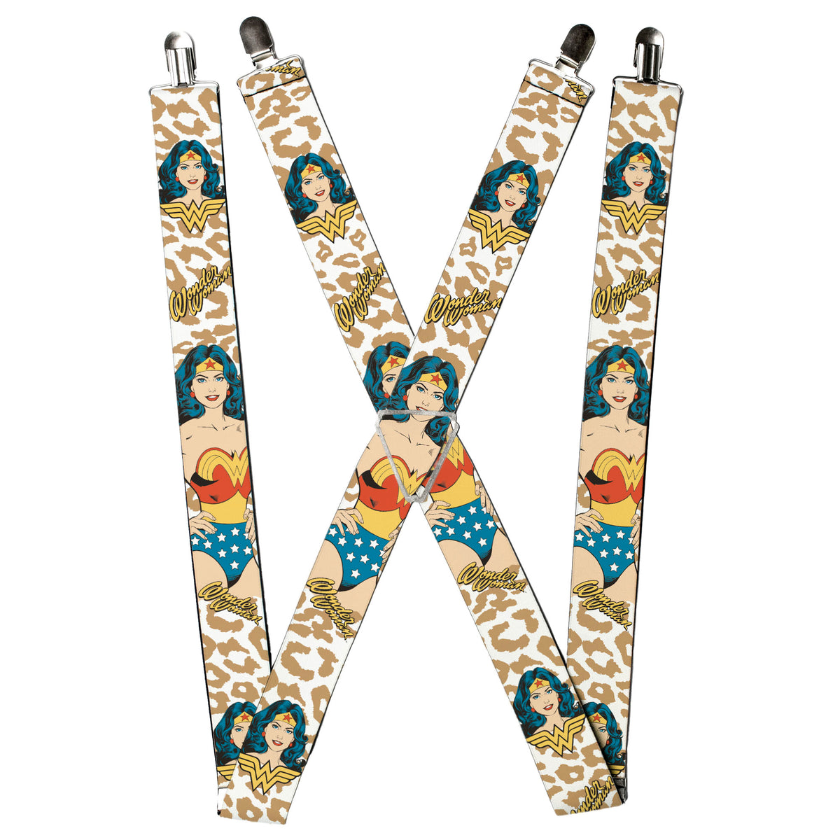 Suspenders - WONDER WOMAN Face/Pose Leopard Tan Suspenders DC Comics