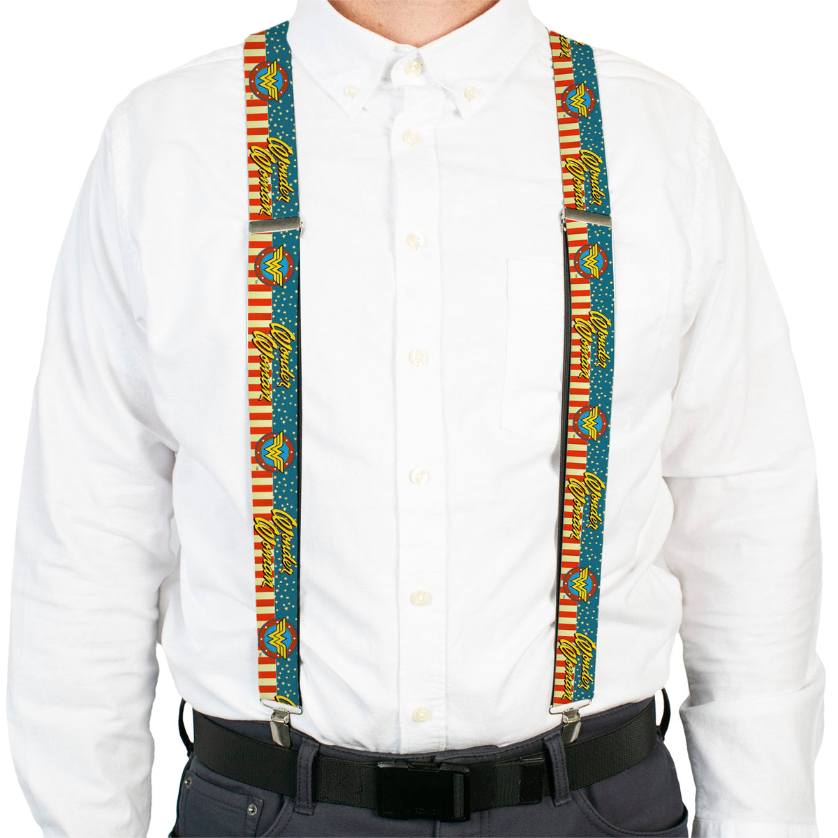 Suspenders - WONDER WOMAN/Logo Americana Red/White/Blue/Yellow Suspenders DC Comics