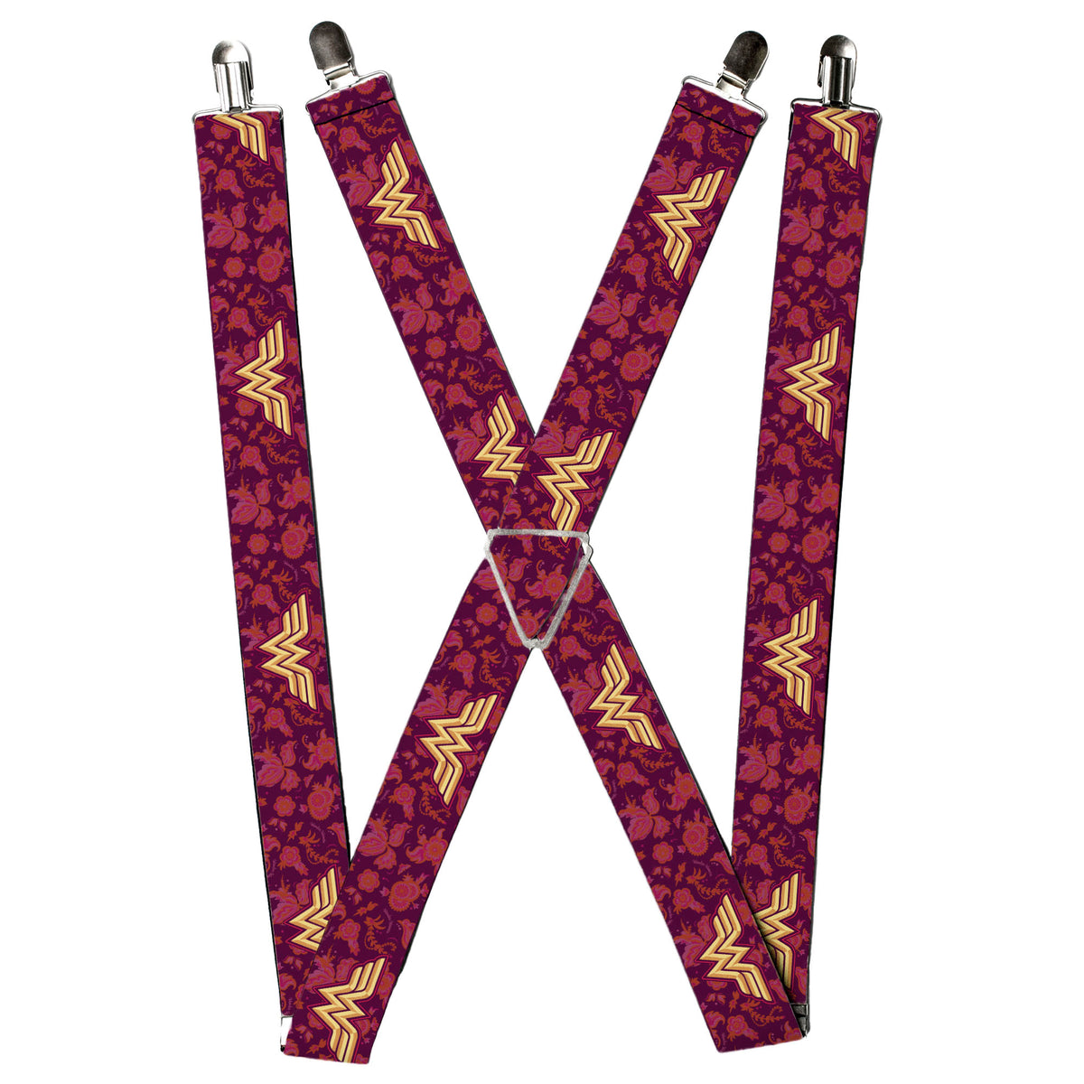 Suspenders - Wonder Woman Logo/Floral Collage Purple/Pinks/Gold Suspenders DC Comics