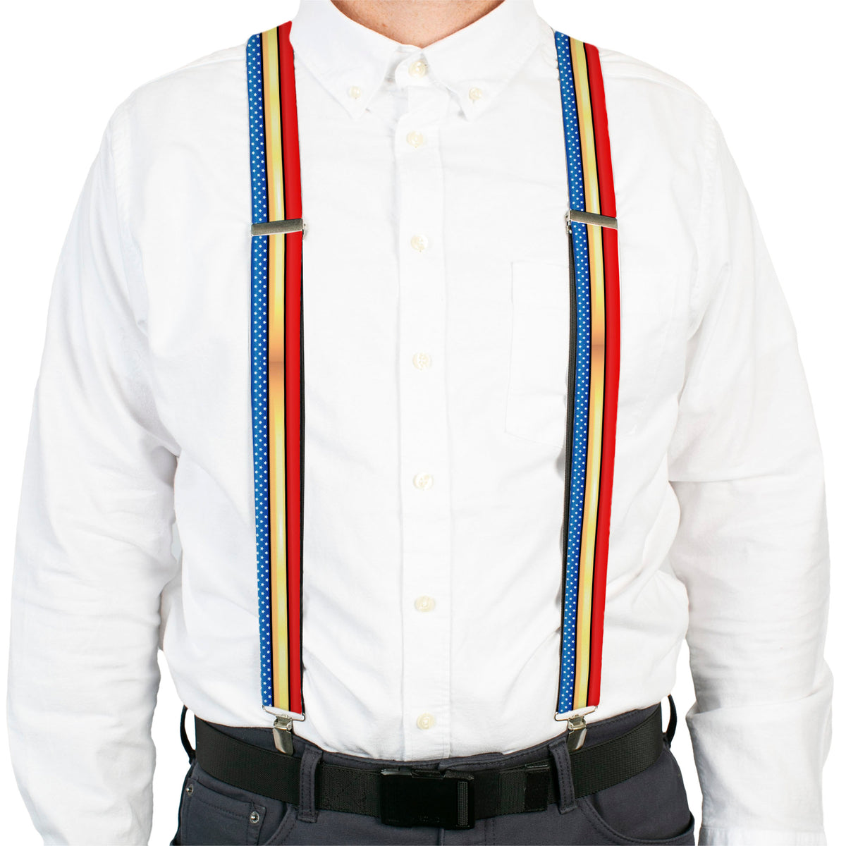Suspenders - Wonder Woman Stripe/Stars Red/Gold/Blue/White Suspenders DC Comics