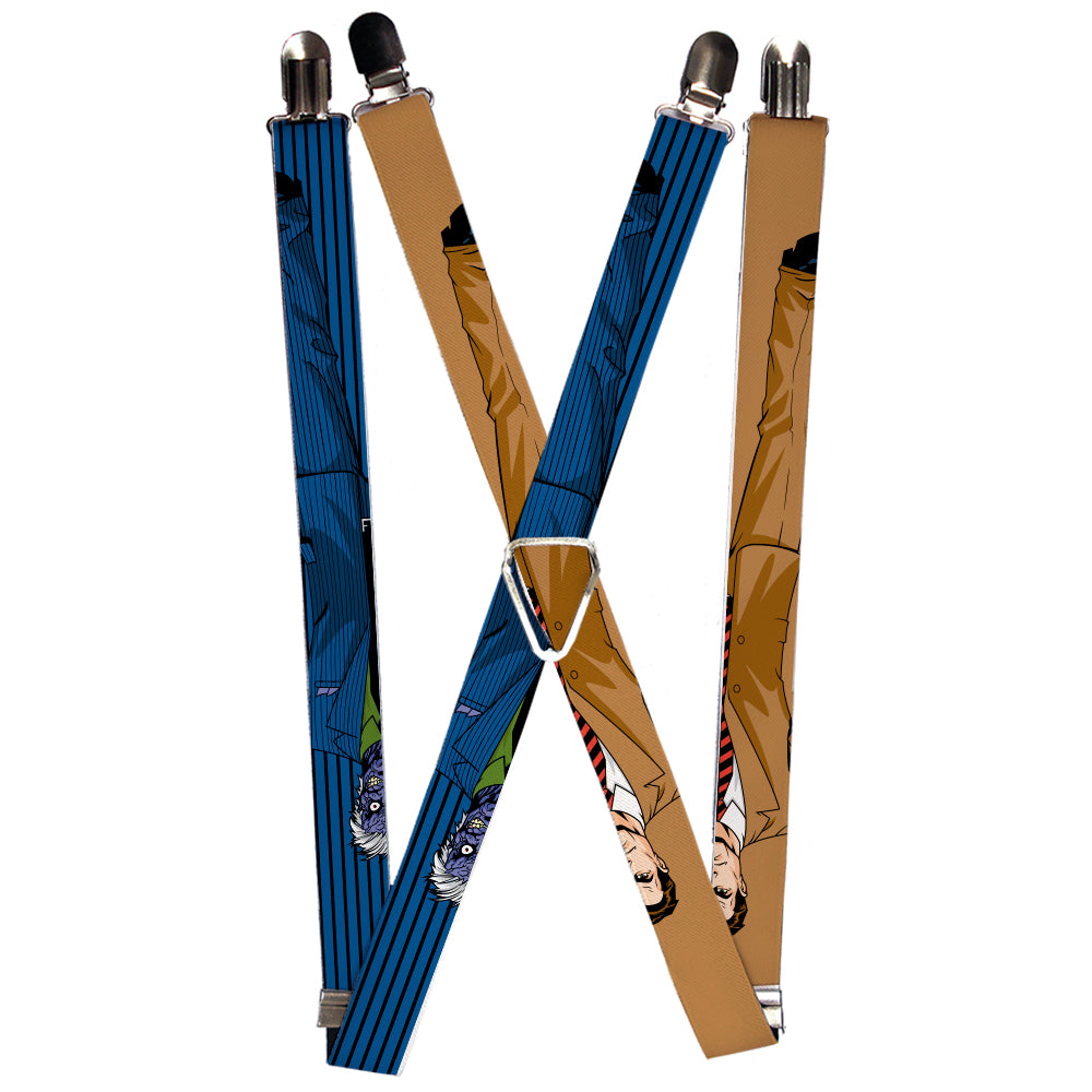 Suspenders - Split Poses Harvey Dent Brown + Two-Face Pinstripe Blue/Black Suspenders DC Comics 1.0-Inch Wide Regular