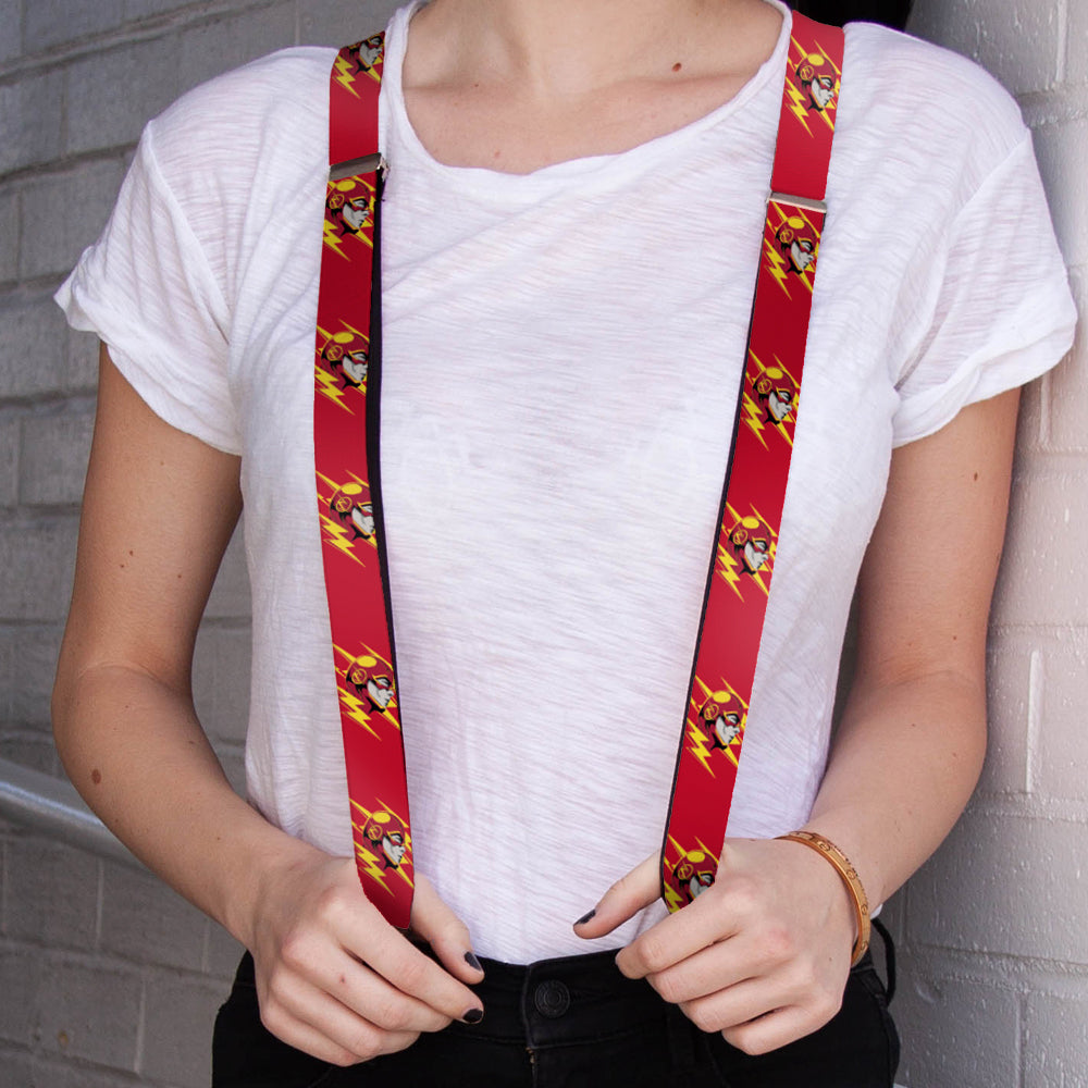 Suspenders - The Flash Face/Bolts Reds/Yellow/Gray Suspenders DC Comics