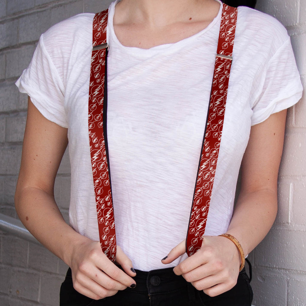 Suspenders - The Flash Logo5 Scattered Weathered Burgundy/White Suspenders DC Comics