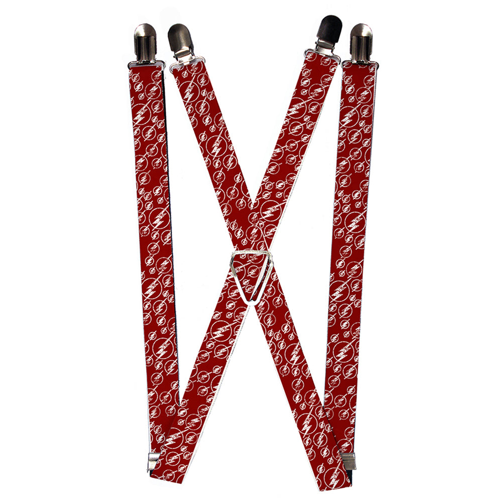 Suspenders - The Flash Logo5 Scattered Weathered Burgundy/White Suspenders DC Comics 1.0-Inch Wide Regular