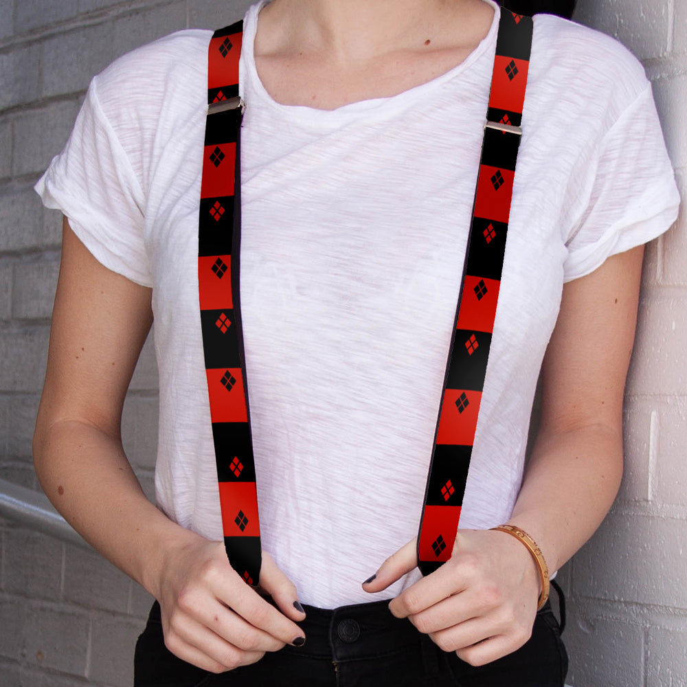 Suspenders - Harley Quinn Standing Pose/Diamonds Black/Red Suspenders DC Comics